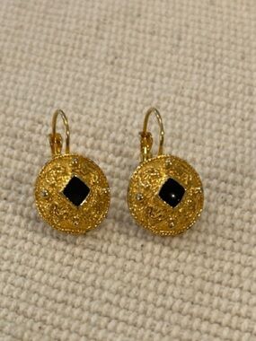 Gold-Tone Round Drop Earrings with Black Center